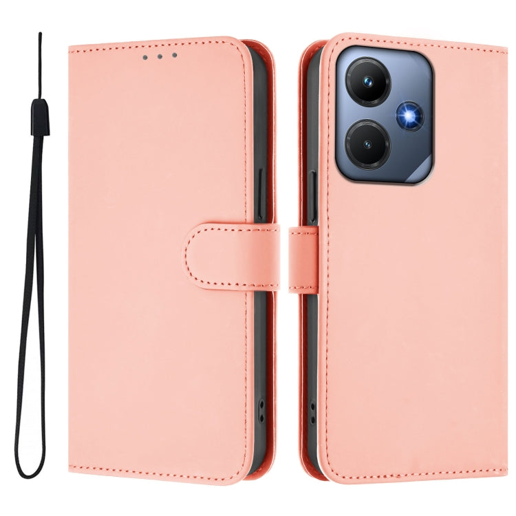 For Infinix Hot 30i Skin Feel Solid Color Leather Phone Case with Lanyard