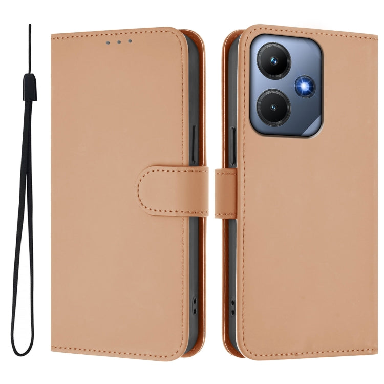 For Infinix Hot 30i Skin Feel Solid Color Leather Phone Case with Lanyard
