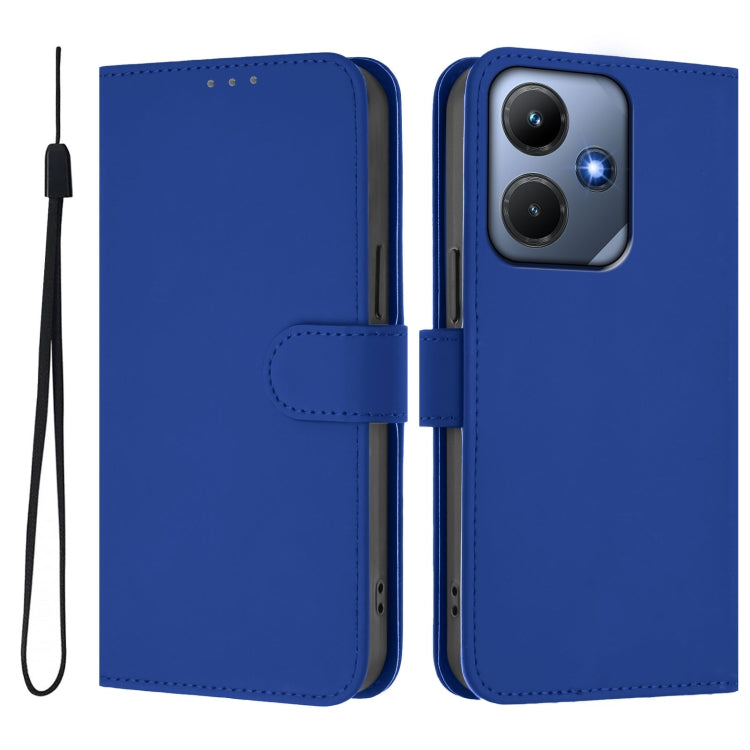For Infinix Hot 30i Skin Feel Solid Color Leather Phone Case with Lanyard