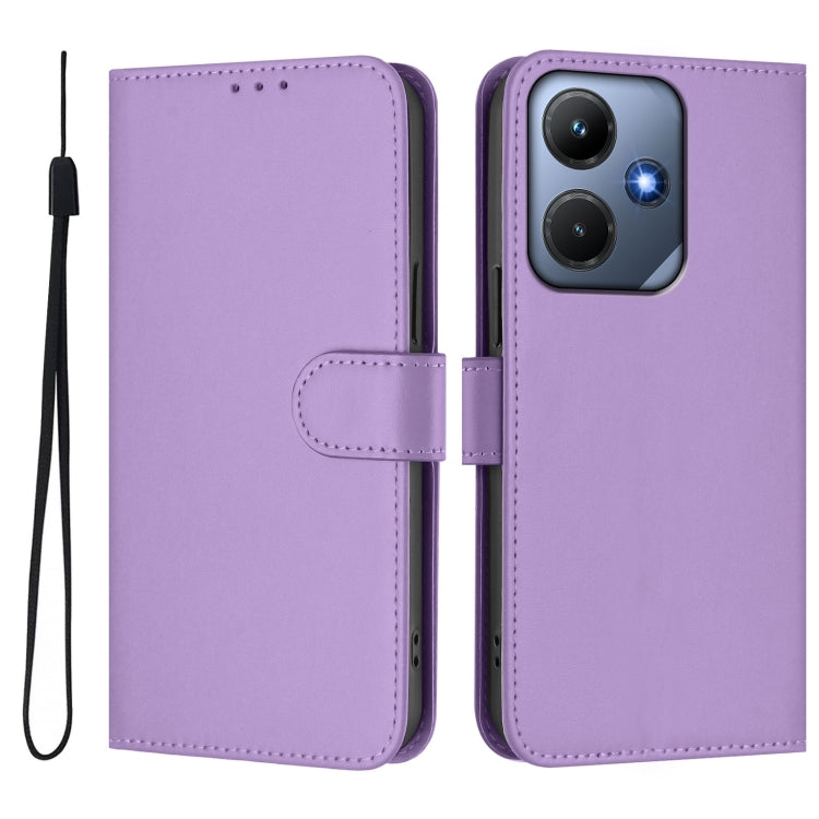 For Infinix Hot 30i Skin Feel Solid Color Leather Phone Case with Lanyard