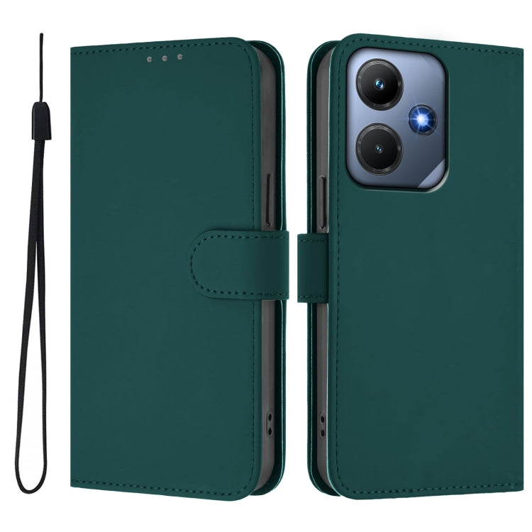 For Infinix Hot 30i Skin Feel Solid Color Leather Phone Case with Lanyard