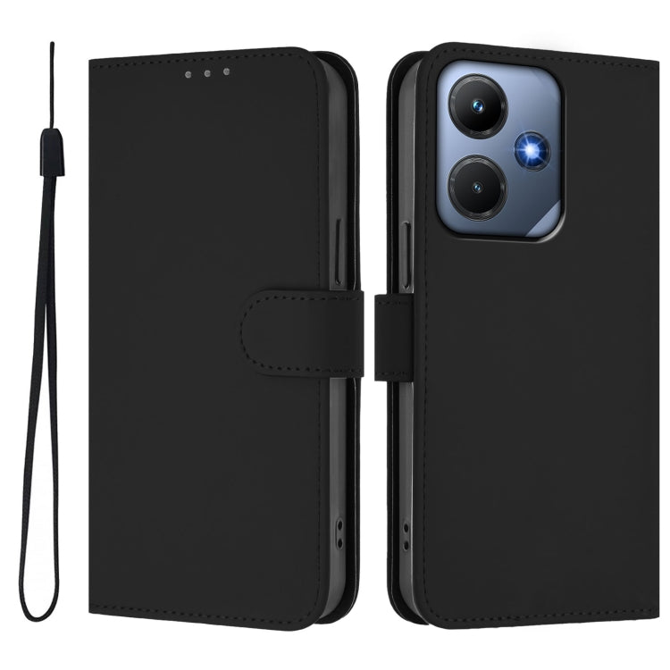 For Infinix Hot 30i Skin Feel Solid Color Leather Phone Case with Lanyard