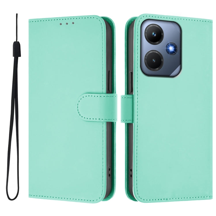 For Infinix Hot 30i Skin Feel Solid Color Leather Phone Case with Lanyard