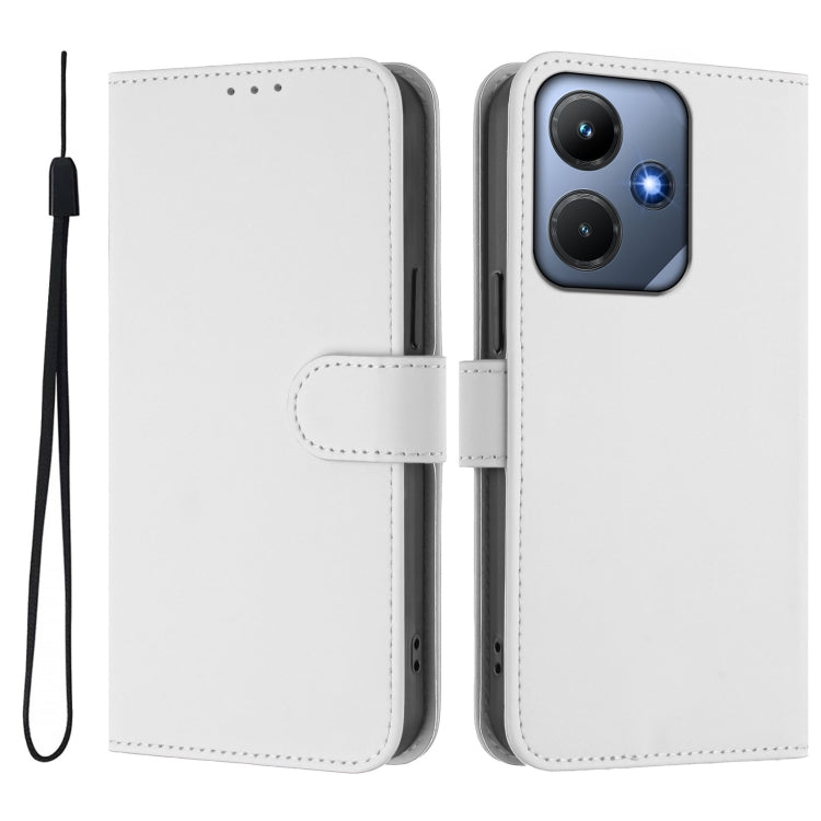 For Infinix Hot 30i Skin Feel Solid Color Leather Phone Case with Lanyard