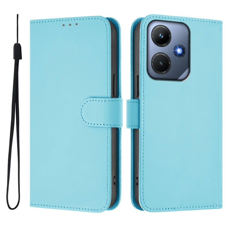 For Infinix Hot 30i Skin Feel Solid Color Leather Phone Case with Lanyard