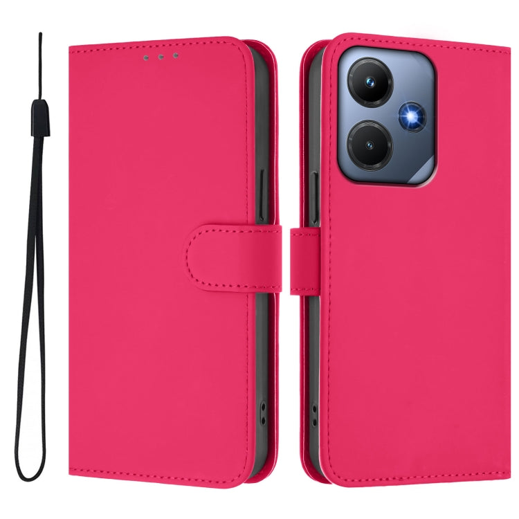 For Infinix Hot 30i Skin Feel Solid Color Leather Phone Case with Lanyard