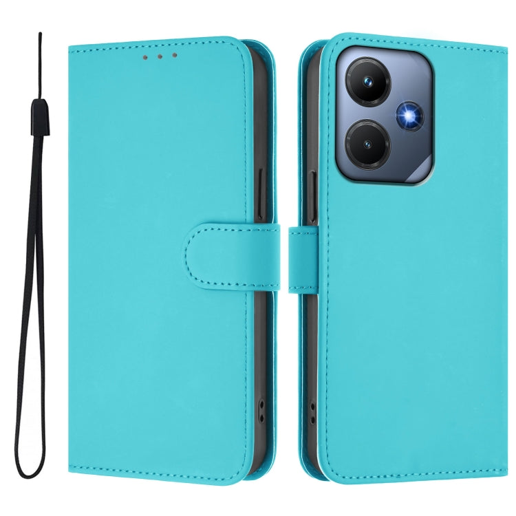 For Infinix Hot 30i Skin Feel Solid Color Leather Phone Case with Lanyard