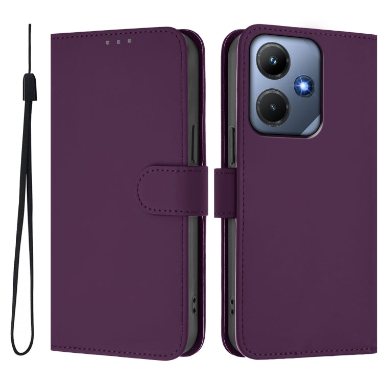 For Infinix Hot 30i Skin Feel Solid Color Leather Phone Case with Lanyard
