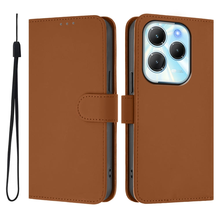 For Infinix Hot 40 4G Skin Feel Solid Color Leather Phone Case with Lanyard