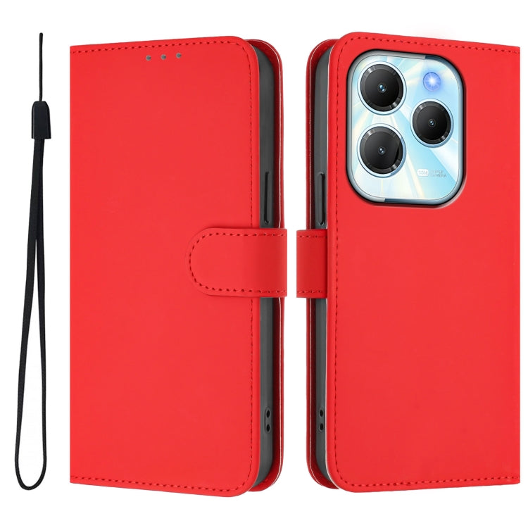 For Infinix Hot 40 4G Skin Feel Solid Color Leather Phone Case with Lanyard