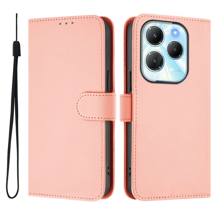 For Infinix Hot 40 4G Skin Feel Solid Color Leather Phone Case with Lanyard