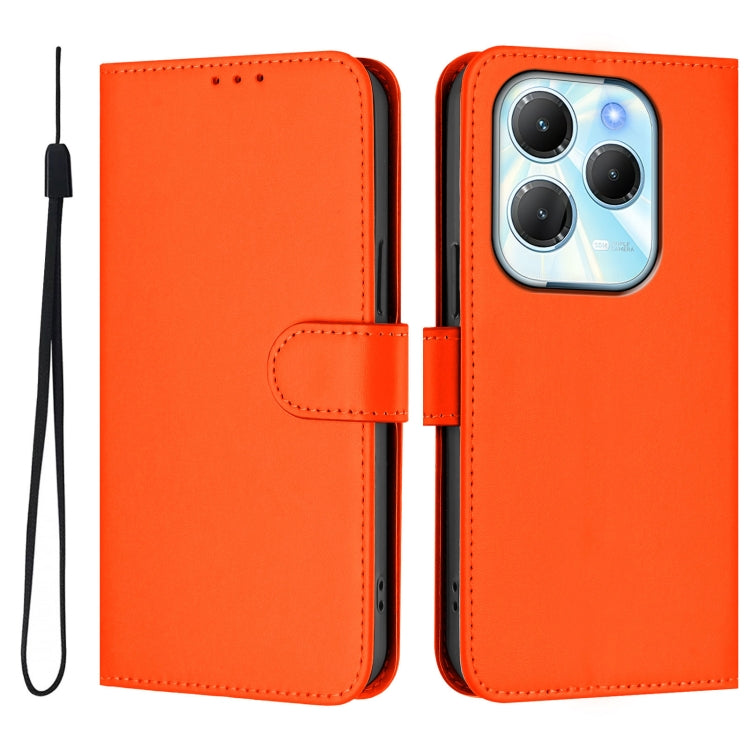 For Infinix Hot 40 4G Skin Feel Solid Color Leather Phone Case with Lanyard