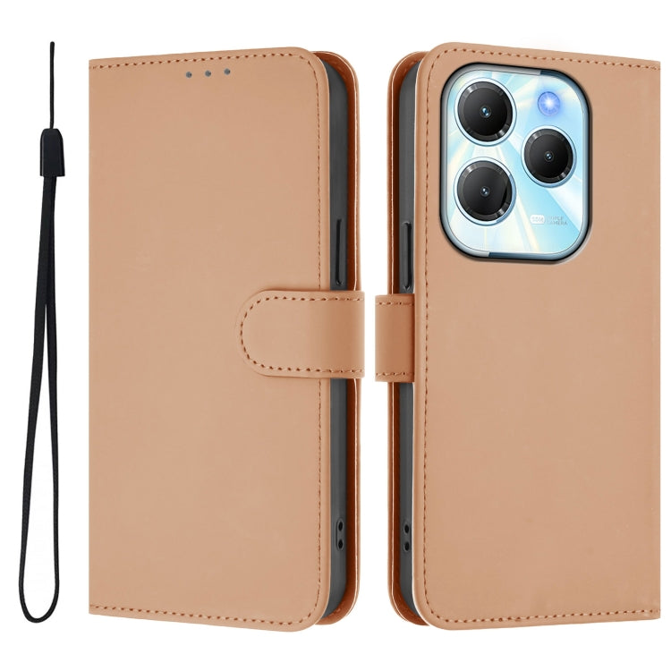 For Infinix Hot 40 4G Skin Feel Solid Color Leather Phone Case with Lanyard