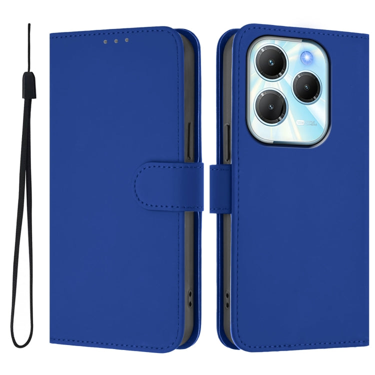 For Infinix Hot 40 4G Skin Feel Solid Color Leather Phone Case with Lanyard