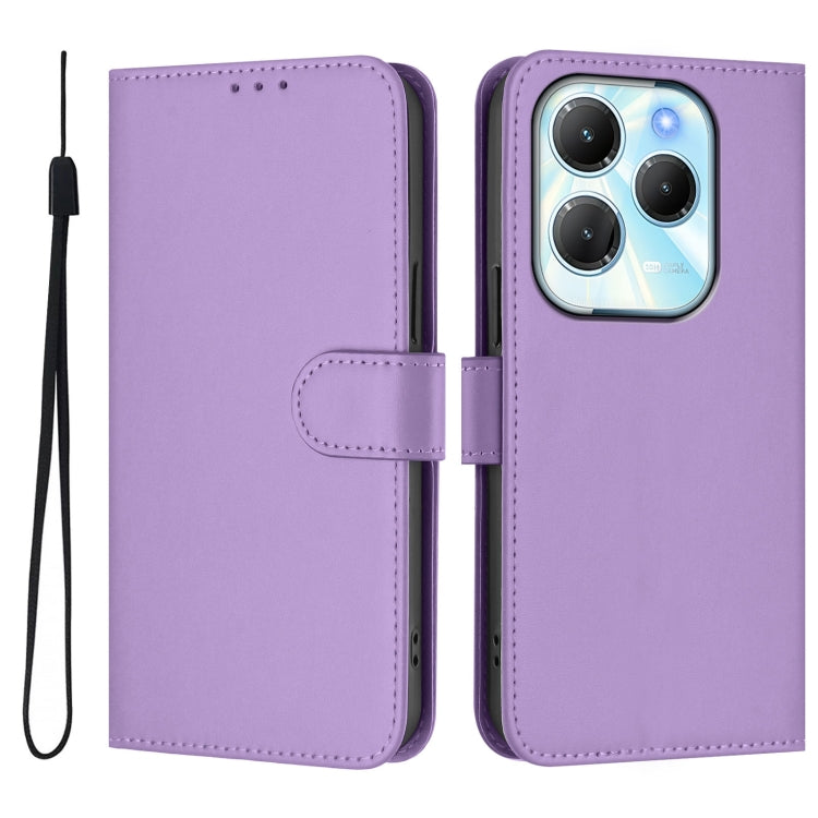For Infinix Hot 40 4G Skin Feel Solid Color Leather Phone Case with Lanyard