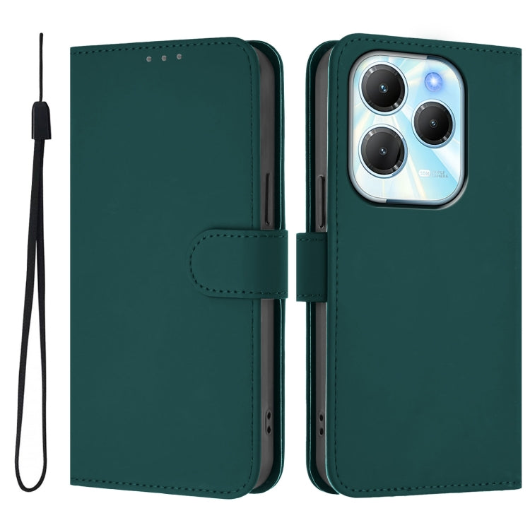 For Infinix Hot 40 4G Skin Feel Solid Color Leather Phone Case with Lanyard
