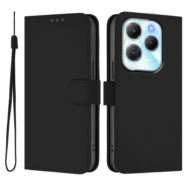 For Infinix Hot 40 4G Skin Feel Solid Color Leather Phone Case with Lanyard