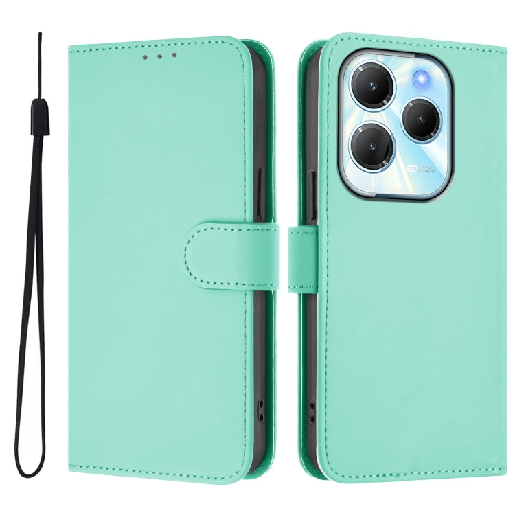For Infinix Hot 40 4G Skin Feel Solid Color Leather Phone Case with Lanyard