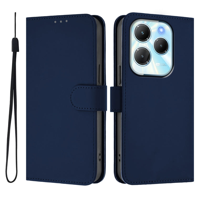 For Infinix Hot 40 4G Skin Feel Solid Color Leather Phone Case with Lanyard