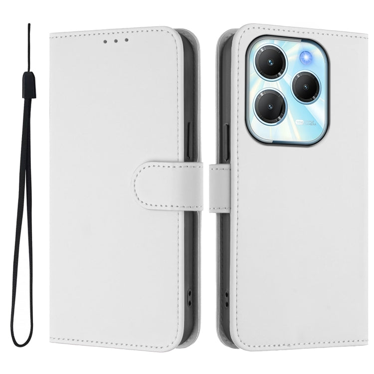 For Infinix Hot 40 4G Skin Feel Solid Color Leather Phone Case with Lanyard