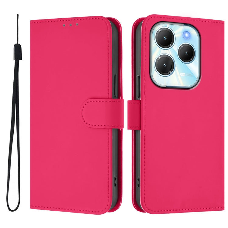 For Infinix Hot 40 4G Skin Feel Solid Color Leather Phone Case with Lanyard