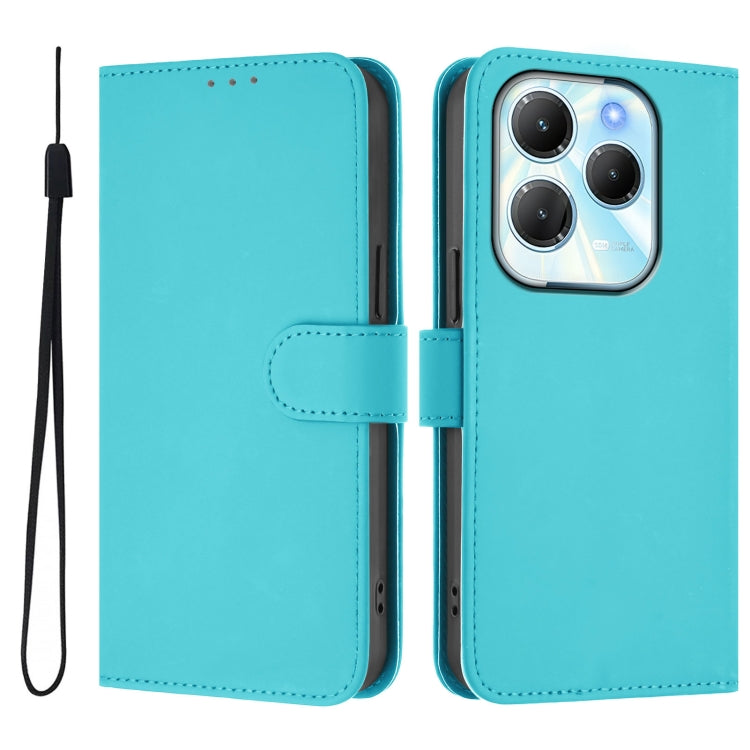 For Infinix Hot 40 4G Skin Feel Solid Color Leather Phone Case with Lanyard