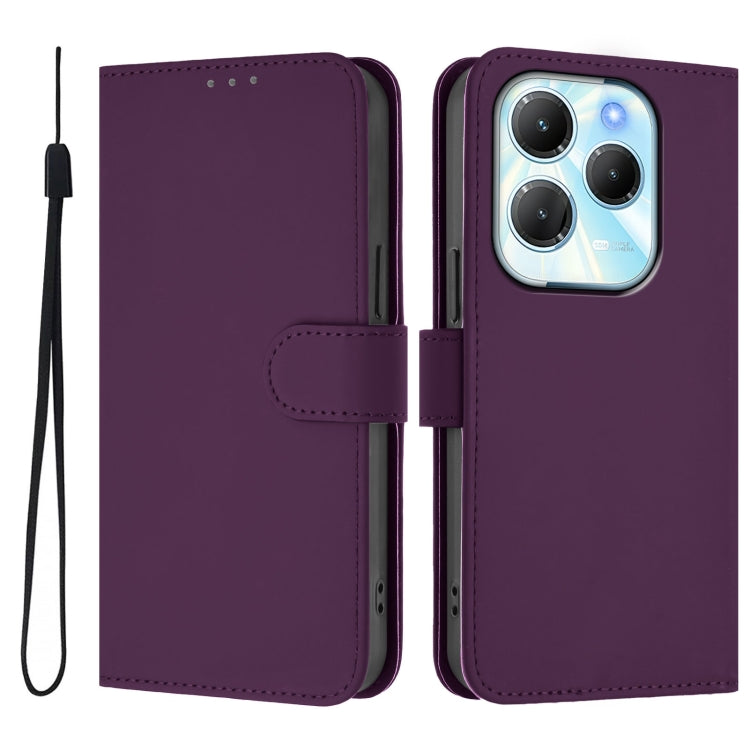 For Infinix Hot 40 4G Skin Feel Solid Color Leather Phone Case with Lanyard