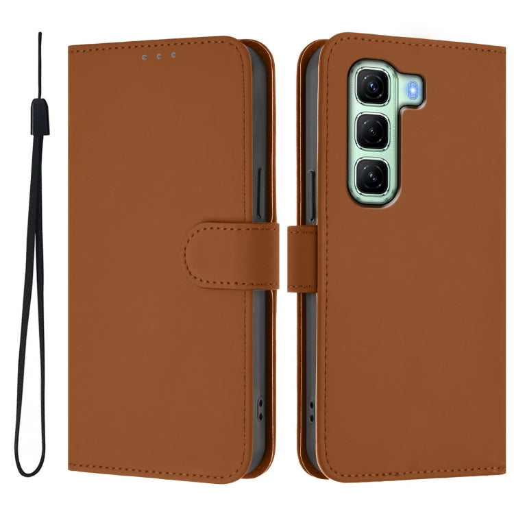 For Infinix Hot 50 4G Skin Feel Solid Color Leather Phone Case with Lanyard