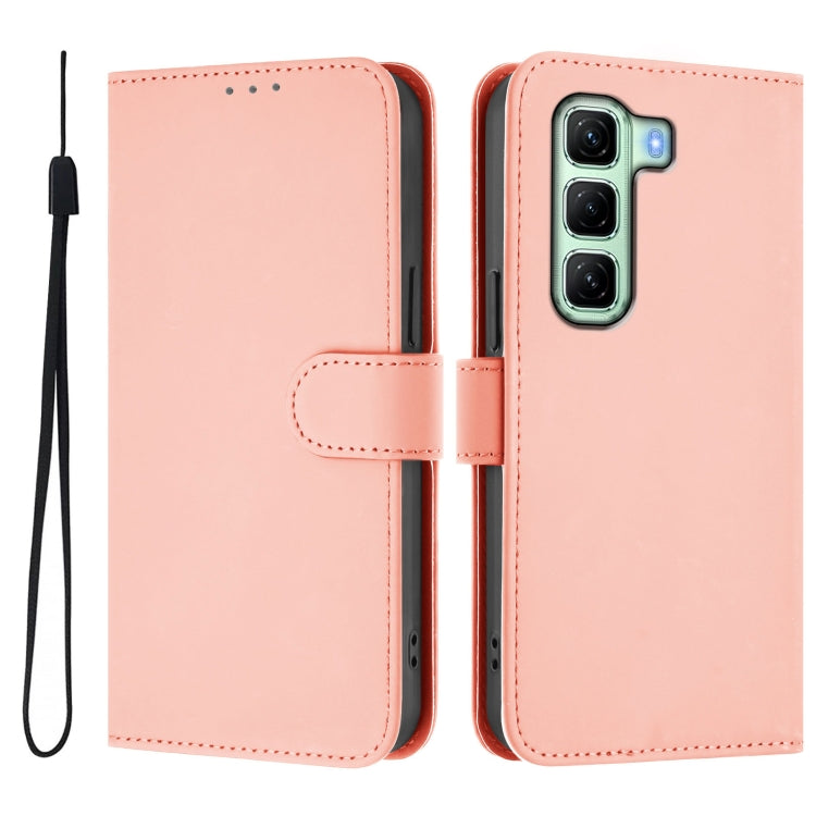 For Infinix Hot 50 4G Skin Feel Solid Color Leather Phone Case with Lanyard