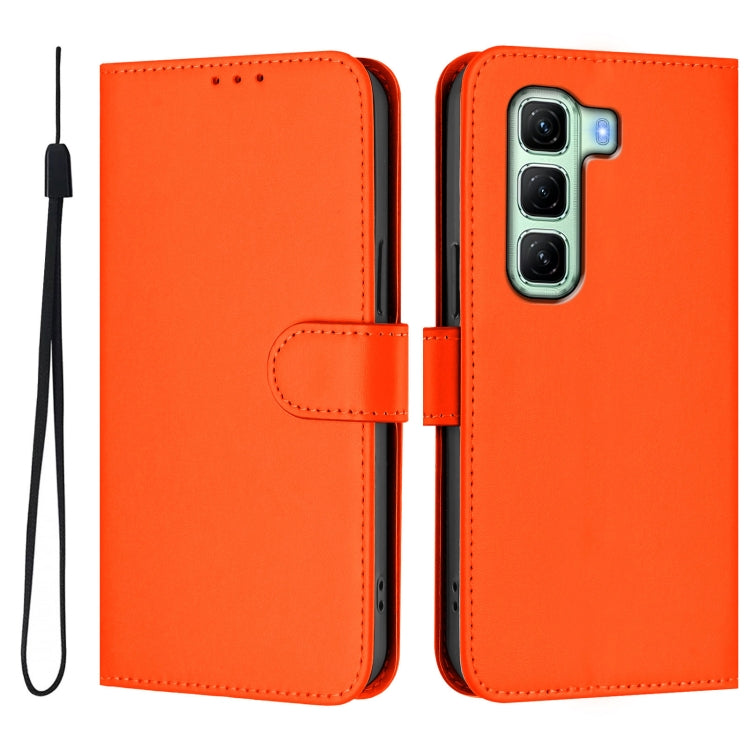 For Infinix Hot 50 4G Skin Feel Solid Color Leather Phone Case with Lanyard