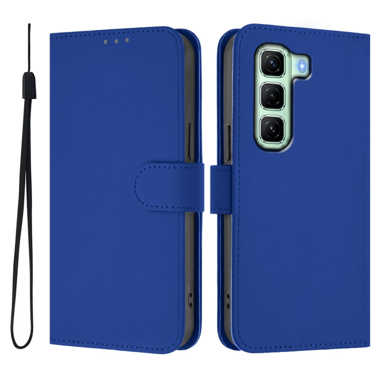 For Infinix Hot 50 4G Skin Feel Solid Color Leather Phone Case with Lanyard
