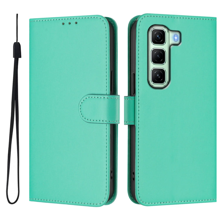 For Infinix Hot 50 4G Skin Feel Solid Color Leather Phone Case with Lanyard