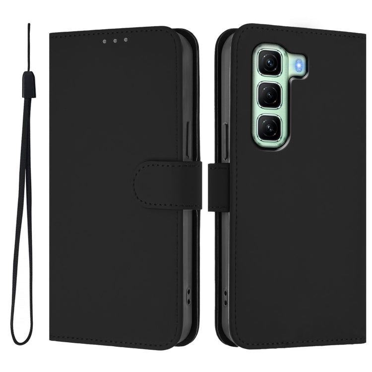 For Infinix Hot 50 4G Skin Feel Solid Color Leather Phone Case with Lanyard