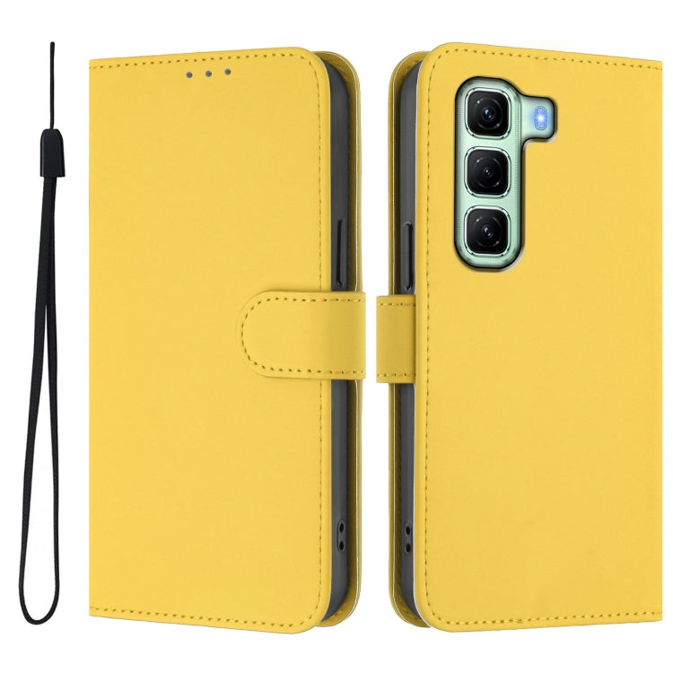 For Infinix Hot 50 4G Skin Feel Solid Color Leather Phone Case with Lanyard