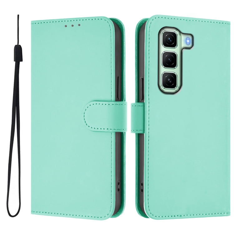 For Infinix Hot 50 4G Skin Feel Solid Color Leather Phone Case with Lanyard