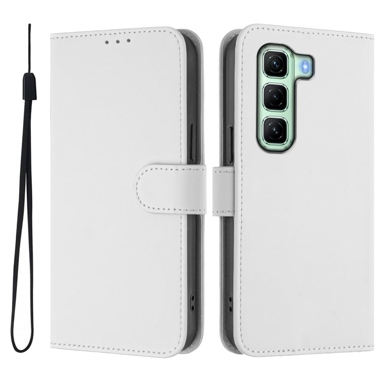 For Infinix Hot 50 4G Skin Feel Solid Color Leather Phone Case with Lanyard