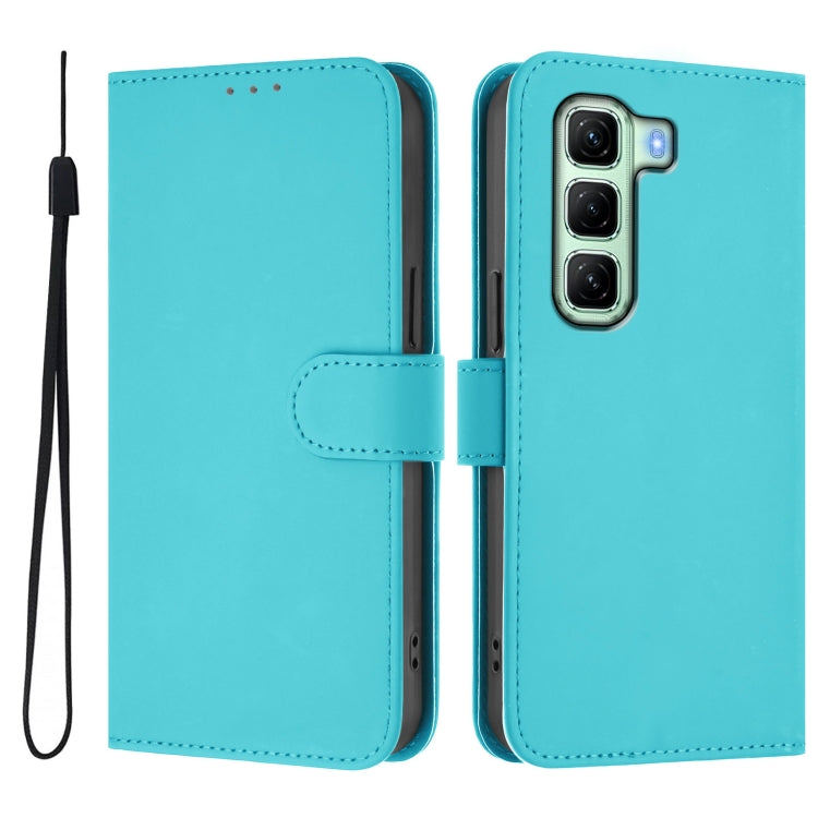 For Infinix Hot 50 4G Skin Feel Solid Color Leather Phone Case with Lanyard