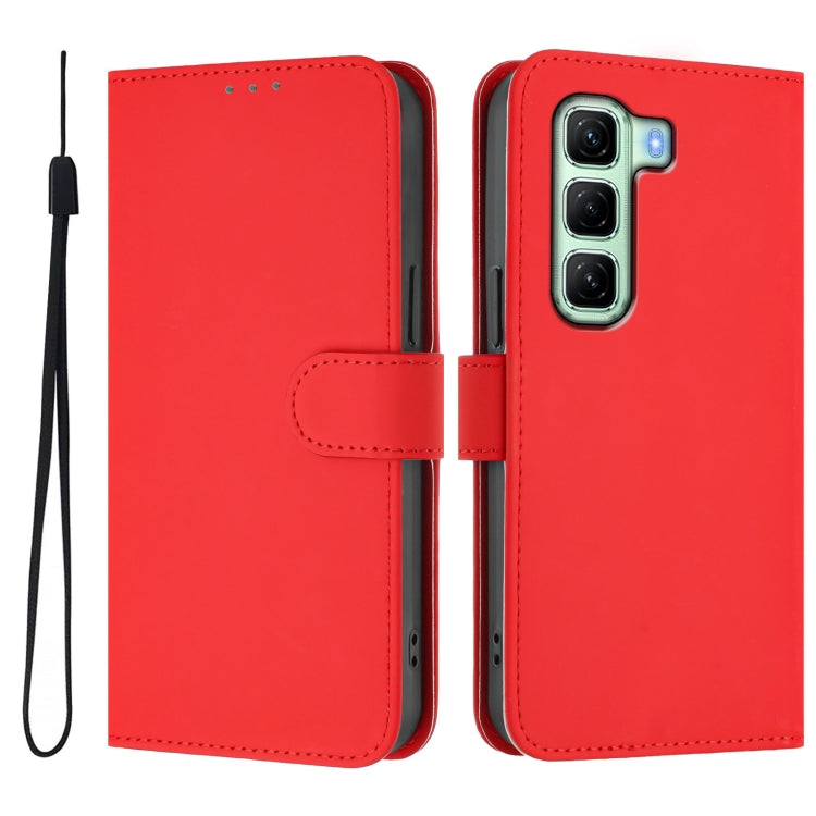 For Infinix Hot 50 5G Skin Feel Solid Color Leather Phone Case with Lanyard