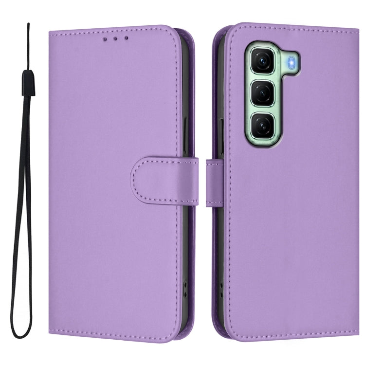 For Infinix Hot 50 5G Skin Feel Solid Color Leather Phone Case with Lanyard