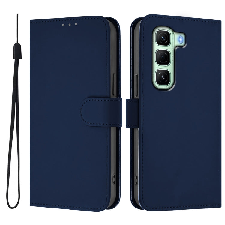 For Infinix Hot 50 5G Skin Feel Solid Color Leather Phone Case with Lanyard
