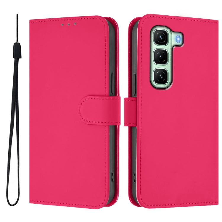For Infinix Hot 50 5G Skin Feel Solid Color Leather Phone Case with Lanyard