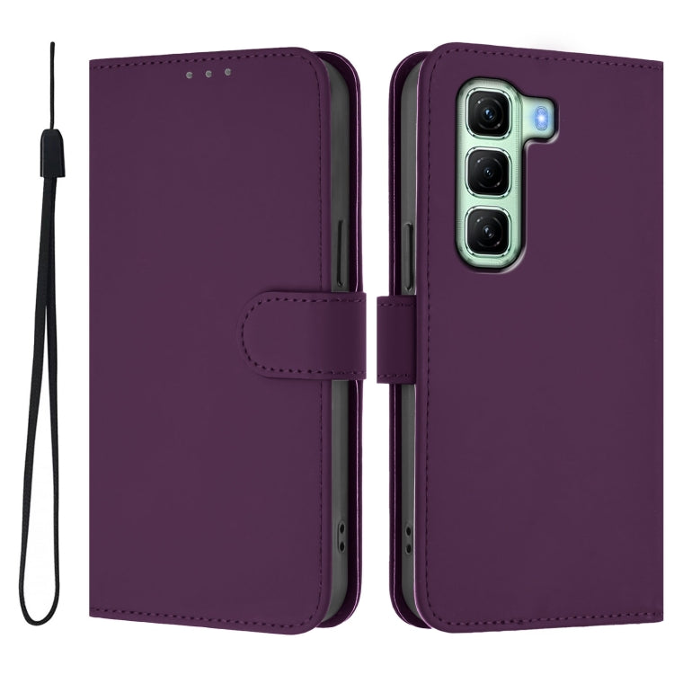 For Infinix Hot 50 5G Skin Feel Solid Color Leather Phone Case with Lanyard