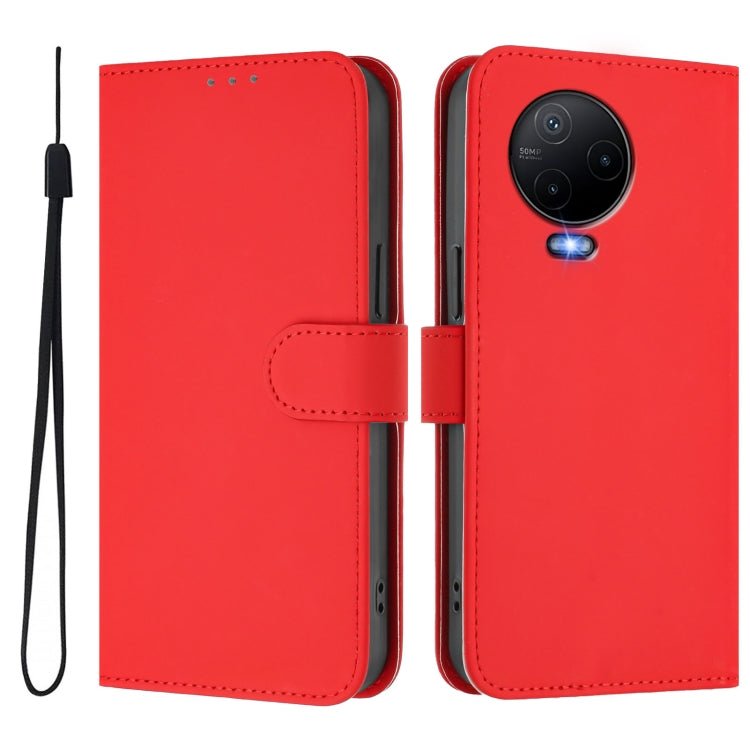 For Infinix Note 12 2023 4G Skin Feel Solid Color Leather Phone Case with Lanyard
