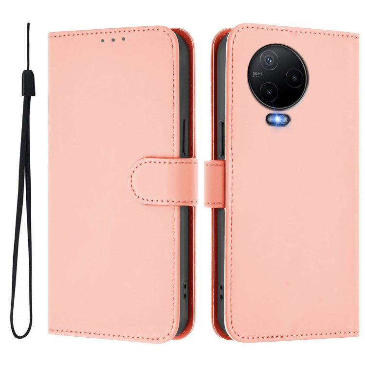 For Infinix Note 12 2023 4G Skin Feel Solid Color Leather Phone Case with Lanyard