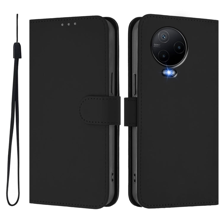 For Infinix Note 12 2023 4G Skin Feel Solid Color Leather Phone Case with Lanyard