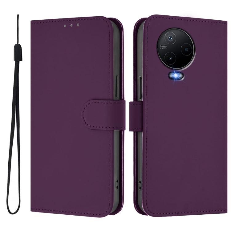For Infinix Note 12 2023 4G Skin Feel Solid Color Leather Phone Case with Lanyard