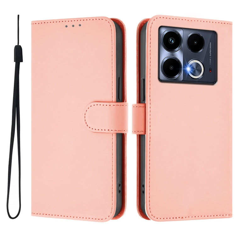 For Infinix Note 40 4G Skin Feel Solid Color Leather Phone Case with Lanyard