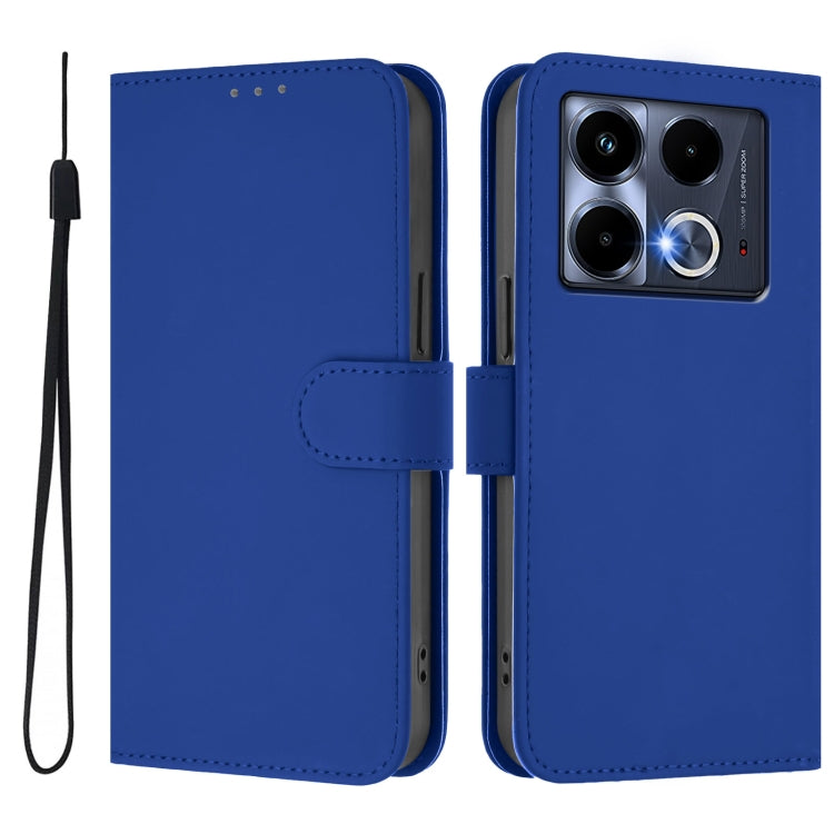 For Infinix Note 40 4G Skin Feel Solid Color Leather Phone Case with Lanyard