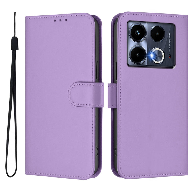 For Infinix Note 40 4G Skin Feel Solid Color Leather Phone Case with Lanyard