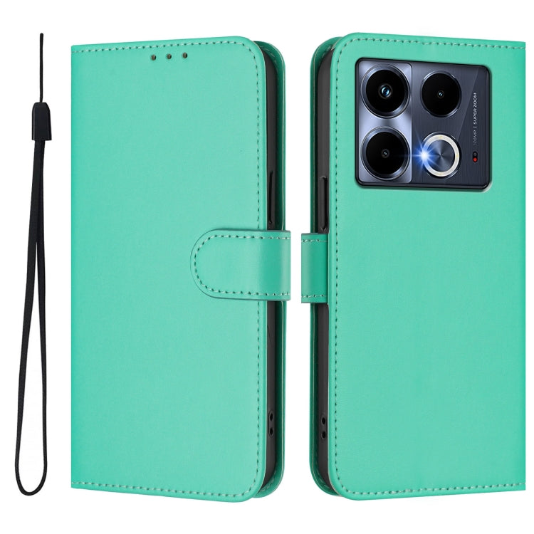 For Infinix Note 40 4G Skin Feel Solid Color Leather Phone Case with Lanyard